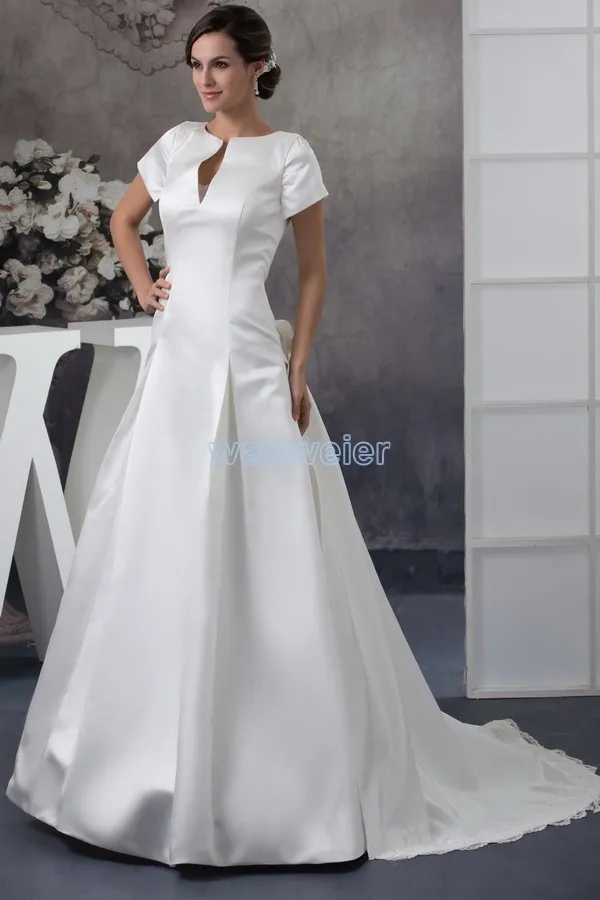 

free shipping 2014 new design custom size/color handmade flower bridal gown short sleeve train white Mother of the Bride Dresses