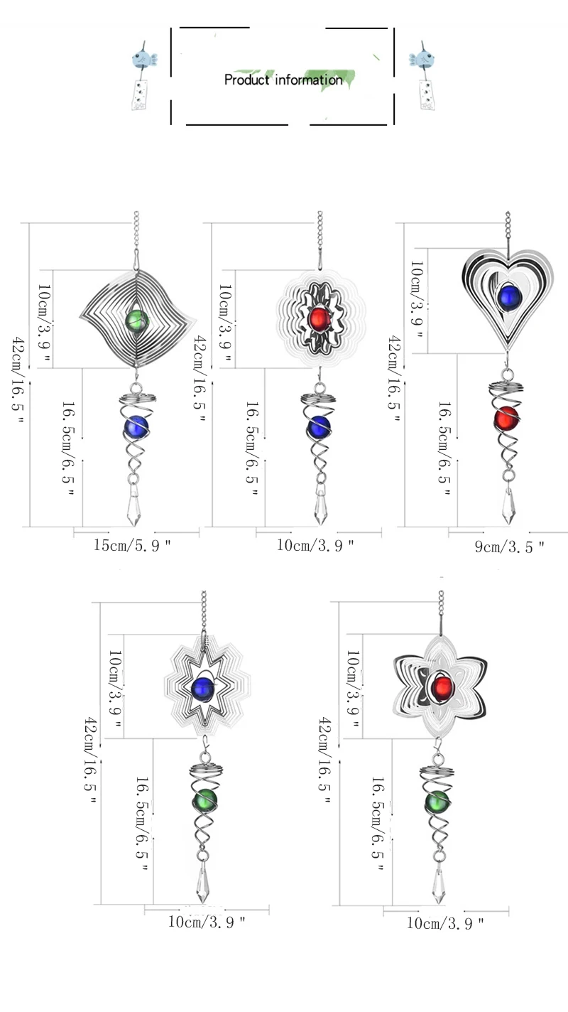 Бесшумные стерео вращающиеся ветряные колокольчики, настенные подвесные украшения, украшение для дома, зеркало из нержавеющей стали, крутые вращающиеся ветряные колокольчики, подарки