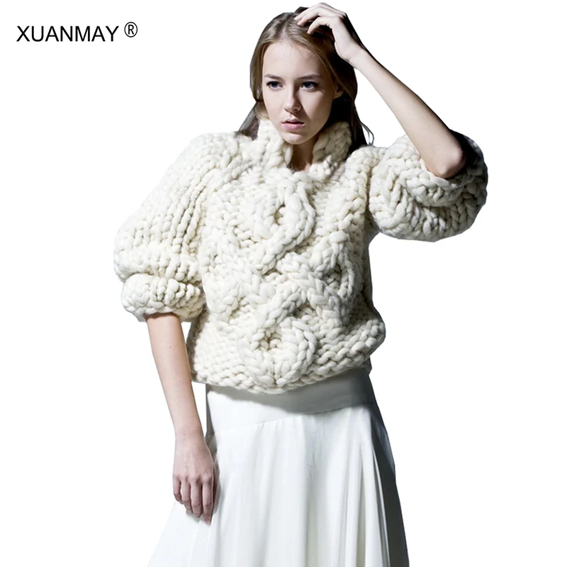 Весенний женский тканый свитер ручной работы белого цвета, вязаный свитер в стиле ретро, большие размеры S код до 5XL, женский свитер - Цвет: white