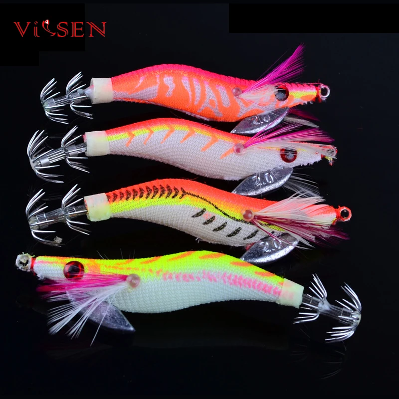 

4pcs Squid Jig Bait 12g 2.0# Hook Wood Shrimp Artificial Octopus Fishing Lure