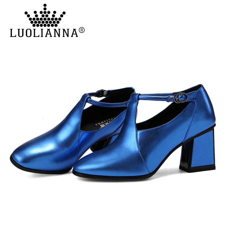 

Lady shoes High Heels Shoes Women Genuine Leather pumps Platform Party Shoes Beads T-Strap Thick Heel Pumps Freeshipping