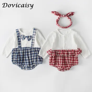 

Autumn Baby Rompers Newborn Body Suit with Bow New Plaid Splice Brother and Sister Unisex Kids Boys Girls clothes