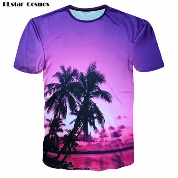 

PLstar Cosmos Women/Men Casual Summer Beach T-shirt 2018 Hawaiian T shirts Fashion 3D Coconut trees Galaxy Space Printed tshirt