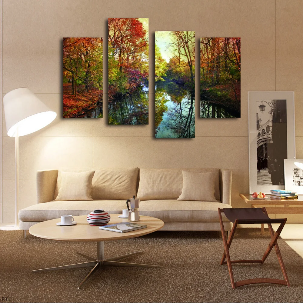 Popular multi panel canvas wall art hang on the living room high
