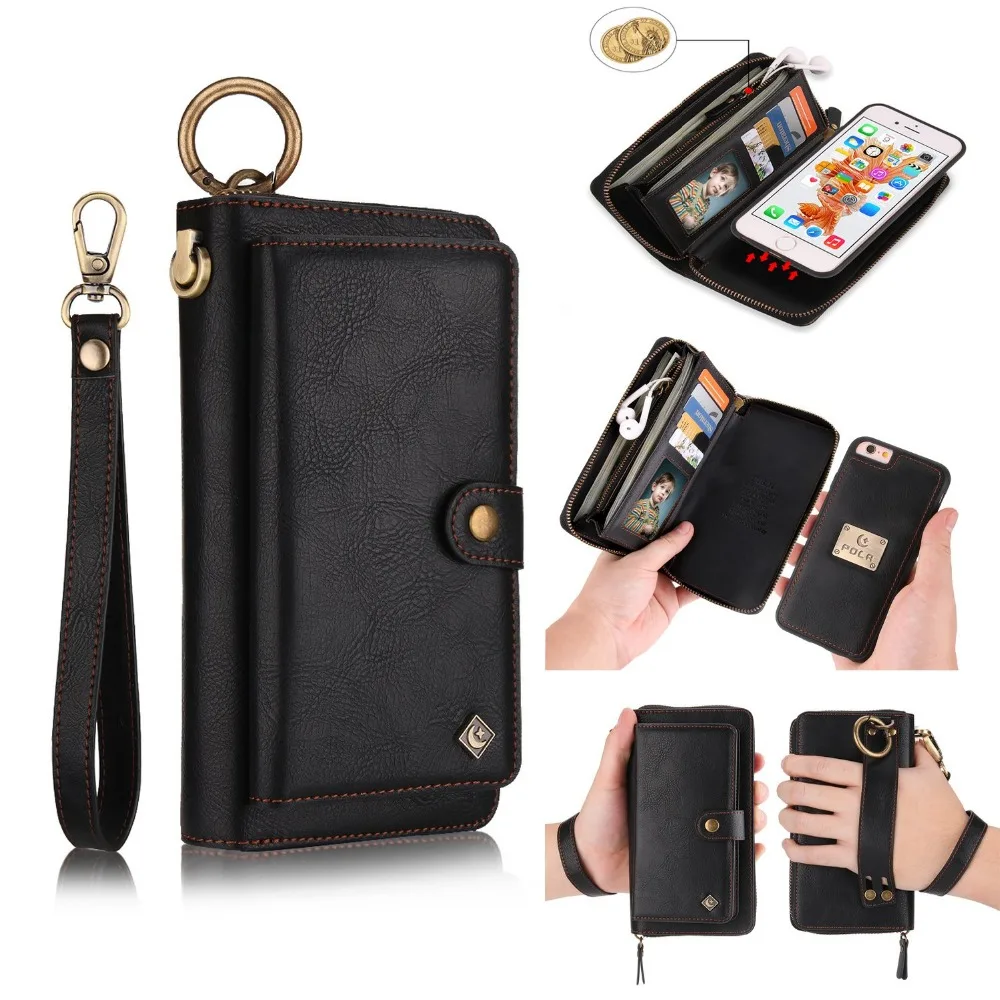 

For Funda iPhone 6S Case Cover 2 in 1 Detachable Hand Ropes Buckles Leather Magnetic Flip Case for iPhone 6 6 Plus iPhone XR XS