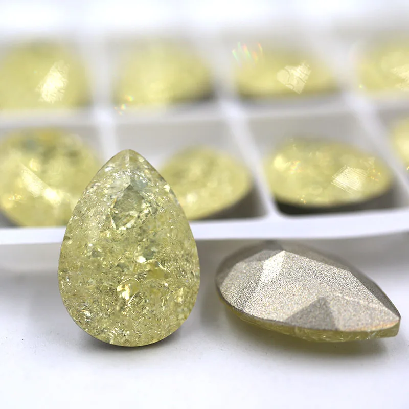 

13X18mm K9 pointback glass rhinestones 10pcs high quality crystal Light yellow Teardrop rhinestones diy bag/clothing Accessories