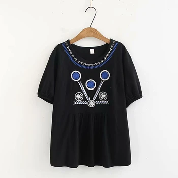 

Plus Size Women Full Cotton Embroidery Casual T-Shirts Loose Fashion Tshirts