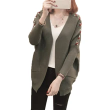 Для женщин осенние модные рукав "летучая мышь" вязаный свитер Кардиган Леди v-образным вырезом с длинным рукавом Свободные трикотажные свитера и пиджаки F521