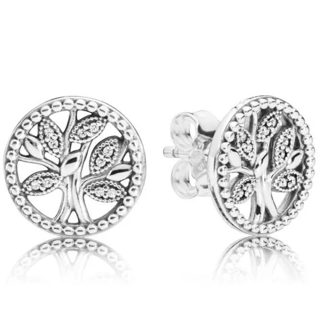 

Original 925 Sterling Silver Earring Trees Of Life Pandora Stud Earrings With Crystal For Women Wedding Gift Fine Jewelry