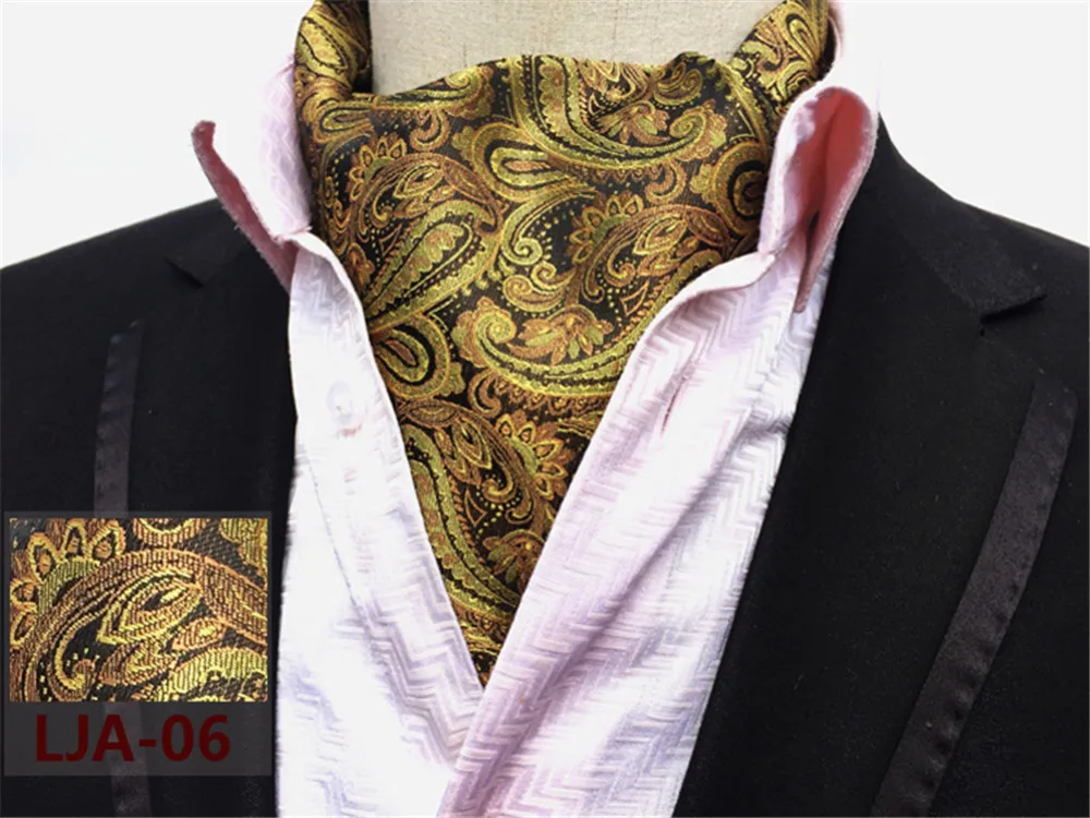 CityRaider Paisley Print Designer Men's Silk Cravat Wedding Cravats New Gold Mens Ascot Ties For