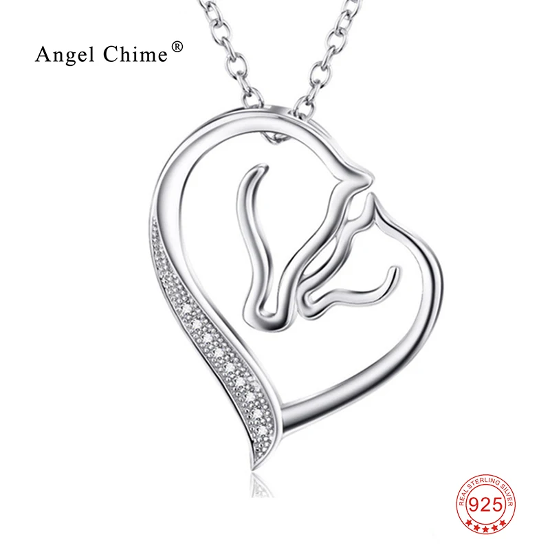 Women Fashion CZ Crystal Heart Horse Pendant Collar Necklace 925 Sterling Silver Collier Statement Necklace Kolye bijoux coeur Women Fashion CZ Crystal Heart Horse Pendant Collar Necklace 925 Sterling Silver Collier Statement Necklace Kolye bijoux coeur