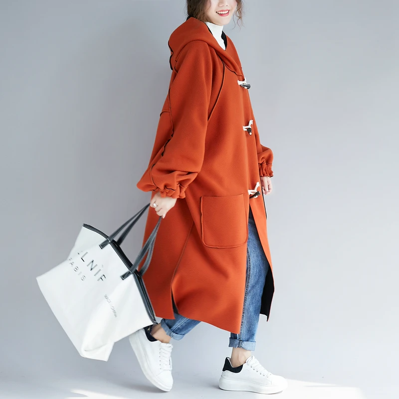 Женский Тренч с капюшоном, вельветовое плотное двустороннее зимнее пальто размера плюс, Повседневная Свободная Длинная ветровка, одежда 5XL 6XL