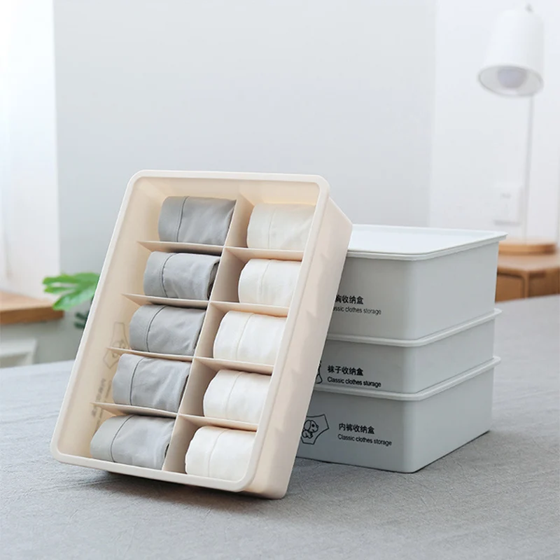 

3pcs/set Underwear Storage Box with Lid 1/10/15 Grids Home Wardrobe Drawer Closet Organizer Case for Socks Bra Storage Boxes