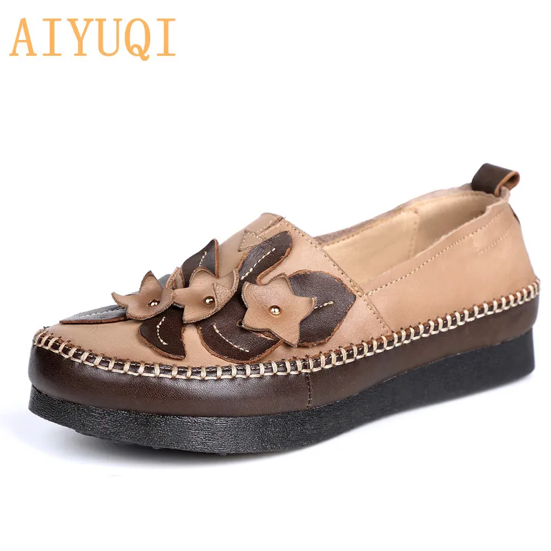 

AIYUQI Women genuine leather flat shoes 2019 new ethnic style flower vintage women's shoes casual shoes women