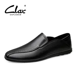CLAX Мужские кожаные туфли без шнуровки на осень 2018 из натуральной кожи Повседневное обувь мужские лоферы Мокасины chaussure homme плоским лодка
