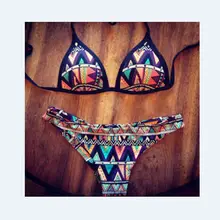 Hot 2016 Psychedelic Floral Print Sexy Women Geometric Beachwear Swimwear Swimsuit Push Up Monokini Bikini Swimwear High Quality
