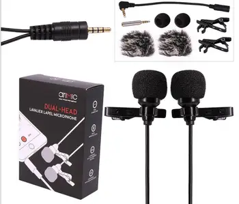 

Arimic two live mobile phone lavalier microphone recording small bee double-head interview microphone 6.0 meters