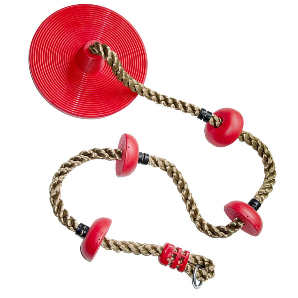 Kids Outdoor Play Fun Sports Fitness Playhouse 4-Knot Red Tree Hanging Disc Rope Swing Set Garden Playground Play Toy
