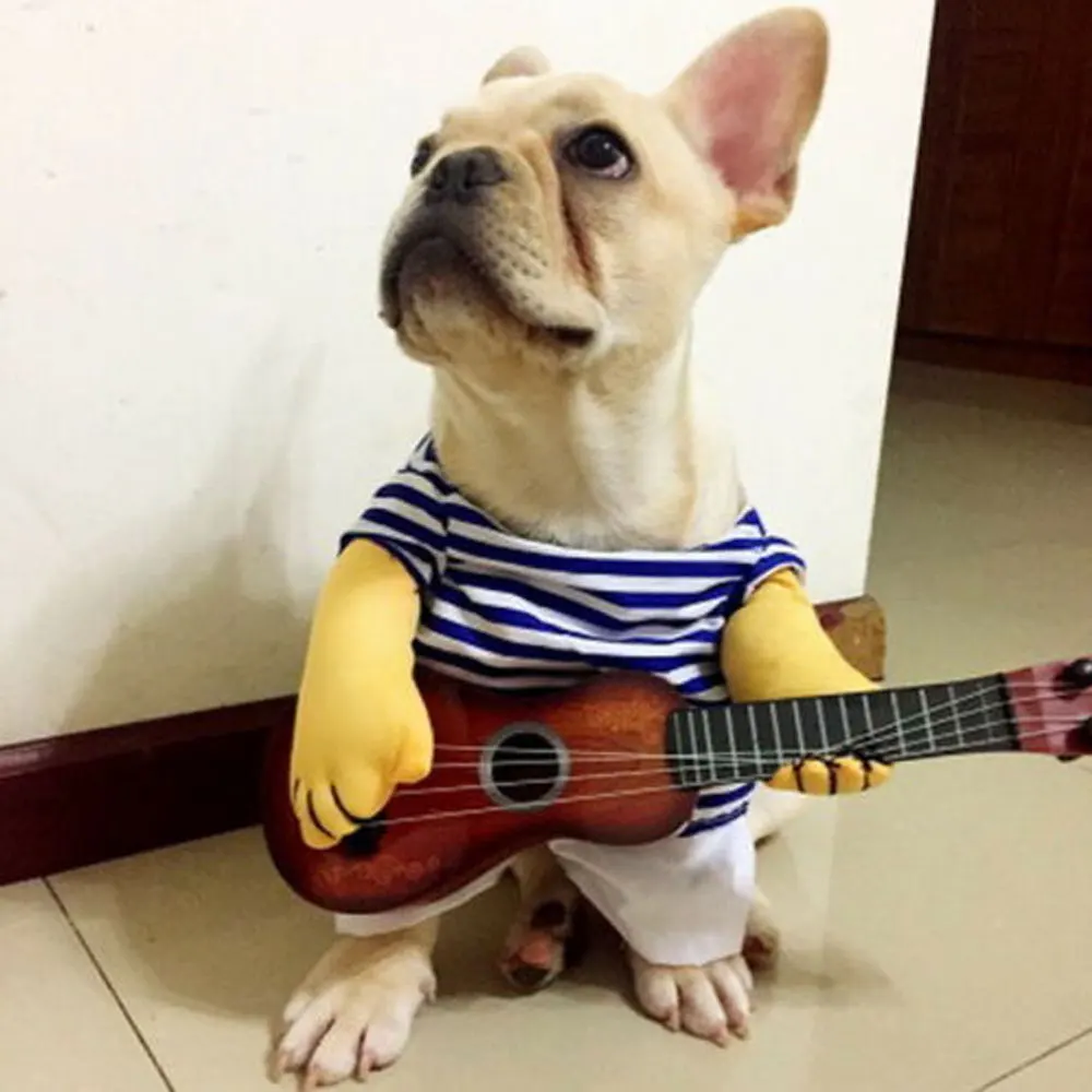 Хип-Хоп рок милая собака кошка пальто куртка товары для животных Одежда Щенок гитары Гавайские гитары укулеле плеер костюм