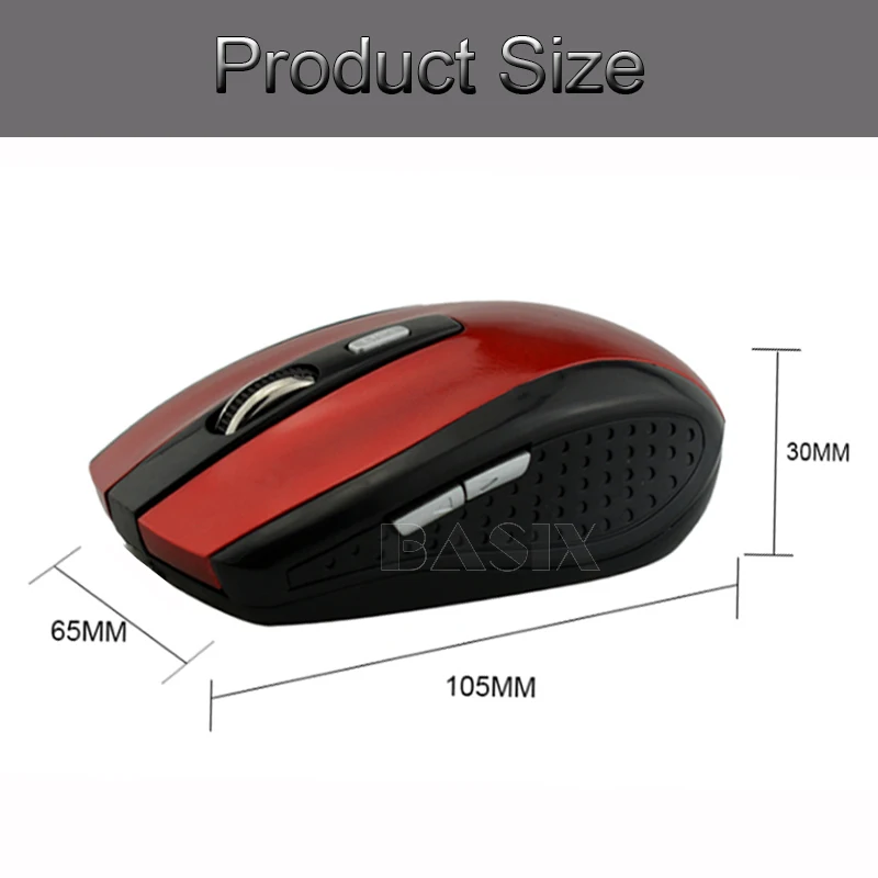 Basix Wireless Mouse 2.4Ghz Usb Wireless Optical Gaming Mouse 1600DPI Adjustable Ergonomic Mice for Laptop PC Computer Mouse