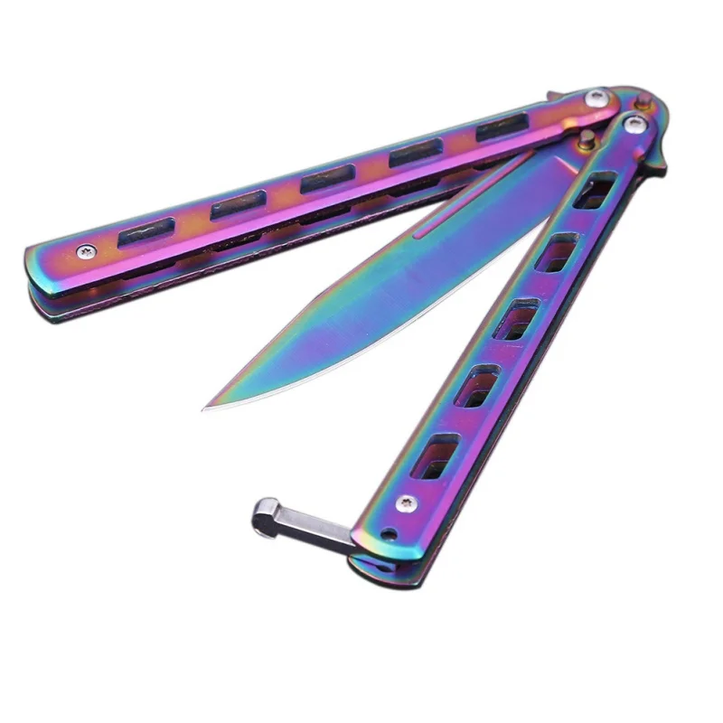 

New Multi-functional Folding Knife Hollow Handle Rainbow Color Stainless Steel Titanium Coating Outdoor Camping Tools