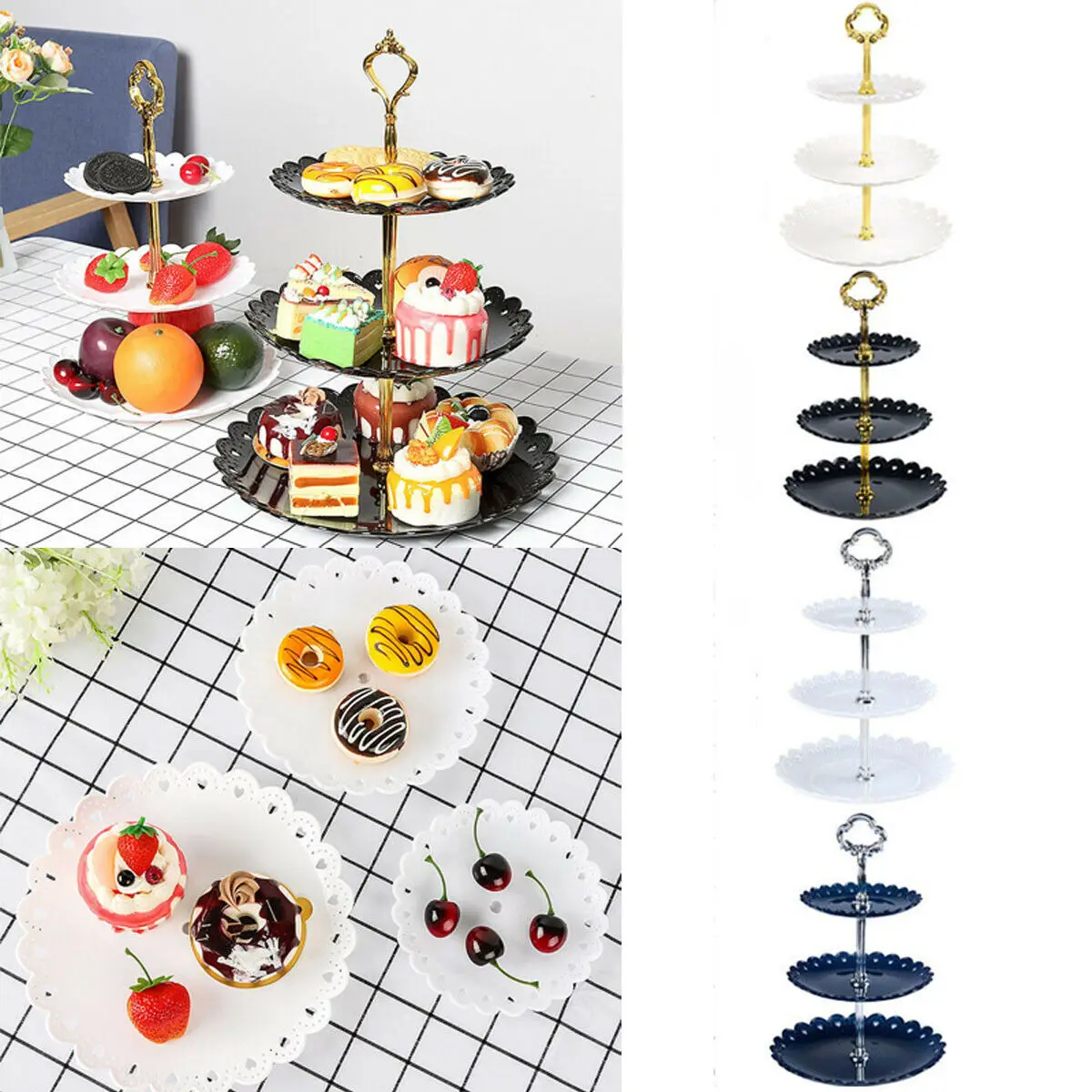 

Three-Tier Cake Display Stand Fruit Plate Afternoon Tea Party Serving Platter Cupcake Dessert Stand for Birthday Wedding Decor