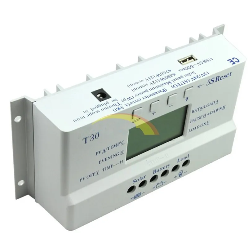 T30-12V24V30A Солнечный контроллер уличного освещения компенсация температуры Регулируемый двойной контроль времени ШИМ контроллер солнечной батареи