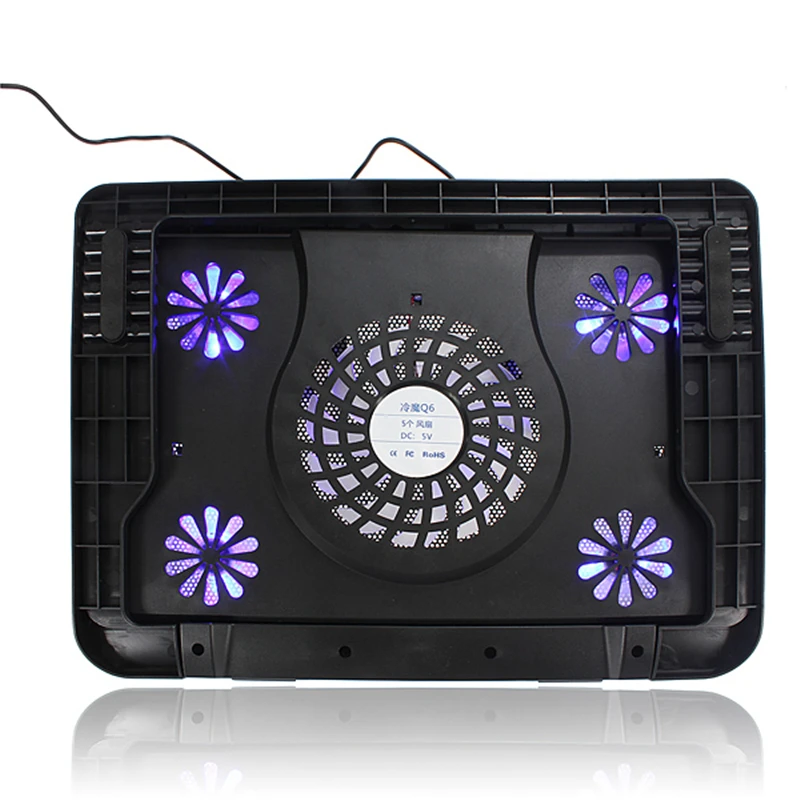 5 Fans LED USB Cooling Adjustable Pad For Laptop Notebook 7-17inch Stand Pad for Laptop PC Usb Cooler For Notebook +USB Cord