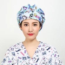 2018 New Women Long Hair Print Medical Uniforms Surgical Caps Doctor And Nurse Surgical Bouffant Cap