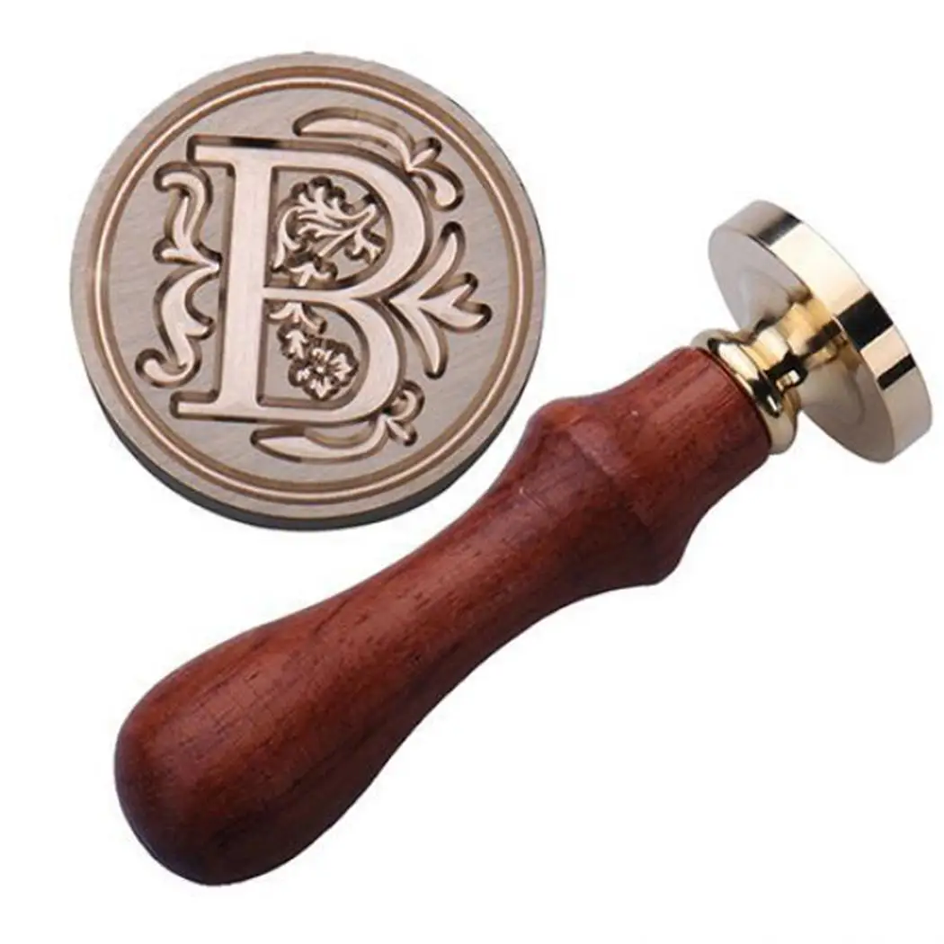 Retro European Flower Fire Paint Seal Wax Seal Stamp Head Wooden Handle  Letter 