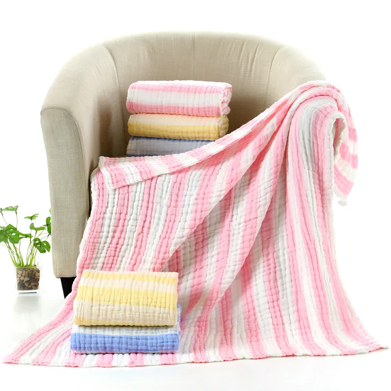 MYUDI 2018 Baby Bath Towel 6 layers 110*110cm Muslin Gauze Stripped