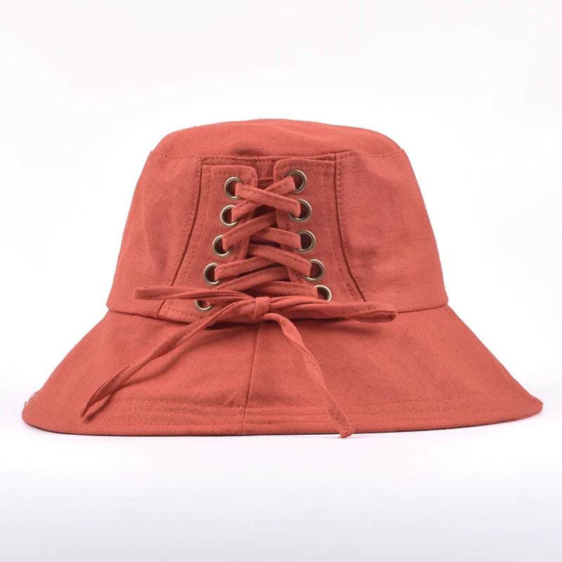 

High Quality Bandage Bucket Hats Women Big Brim cotton Bucket Cap Girls Sun protection cap Fishing cap Summer Sun beach hat