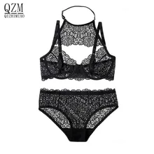 QIZHIMIAO Сексуальная Цветочная кружевная тонкая мягкая чашка для женщин Холтер тонкая чашка дышещее нижнее белье сексуальный бюстгальтер наборы