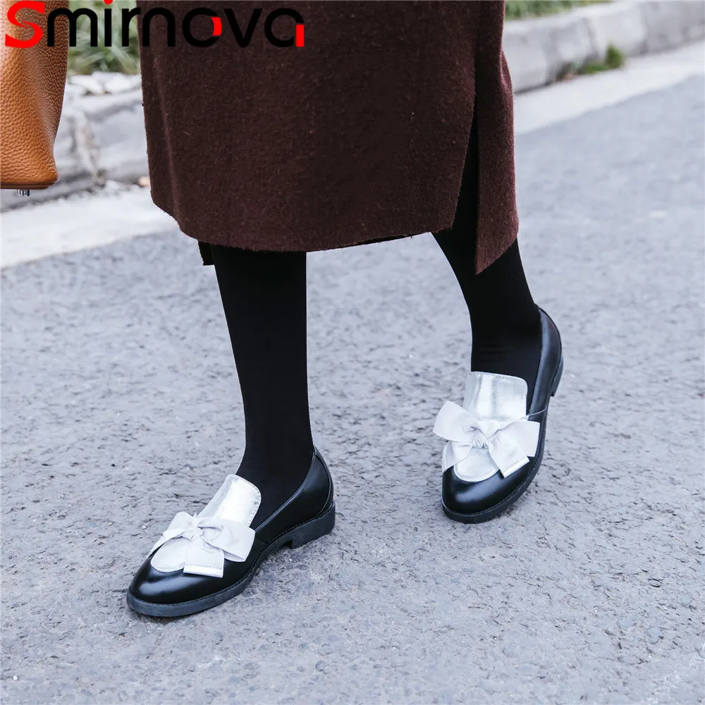 

Smirnova fashion spring autumn shoes woman round toe bowknot flat shoes mixed colors genuine leather women flats