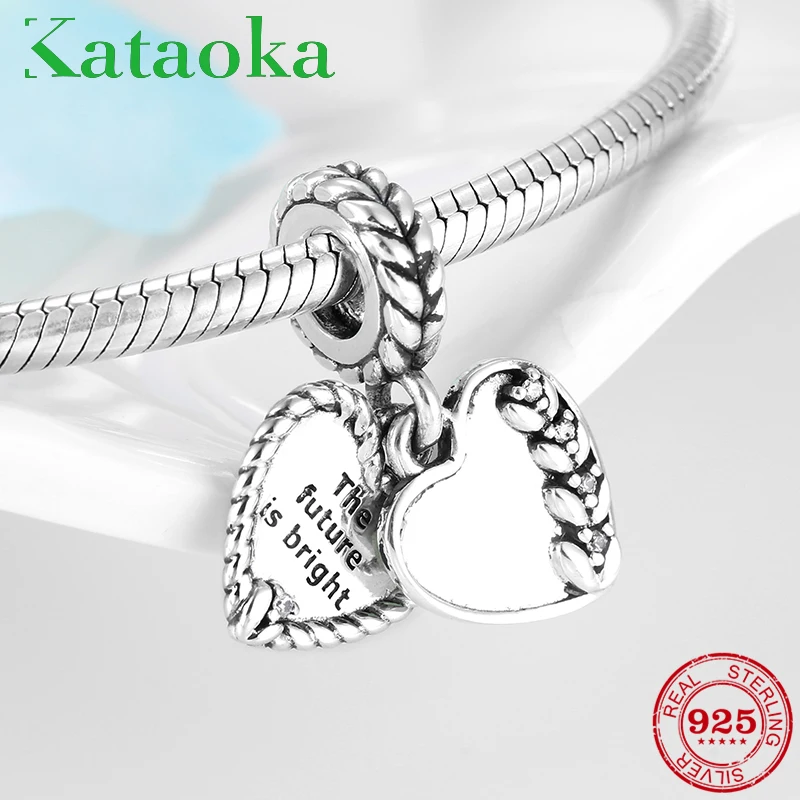 

The Future is Bright Hearts shape Crystal CZ Charms beads fit Original Pandora 925 Sterling Silver Charm Bracelet Jewelry Gift