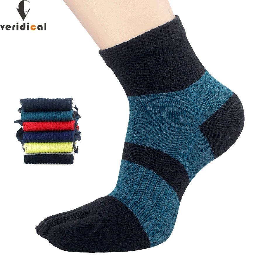 

VERIDICAL 5 pairs/lot fashions male compression socks white Five Finger Socks striped toe socks meia ankle boat socks men