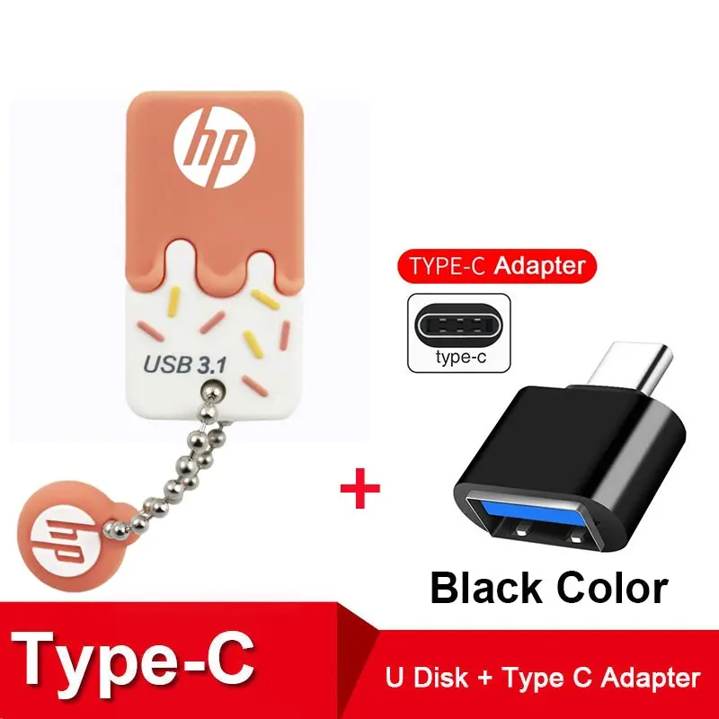 Оригинальное новое поступление hp USB флеш-накопитель 32 Гб 64 Гб 128 ГБ USB3.1 карта памяти оранжевый силиконовый флеш-накопитель плюс DJ OTG адаптер - Цвет: X778w-Or-B-TypeC