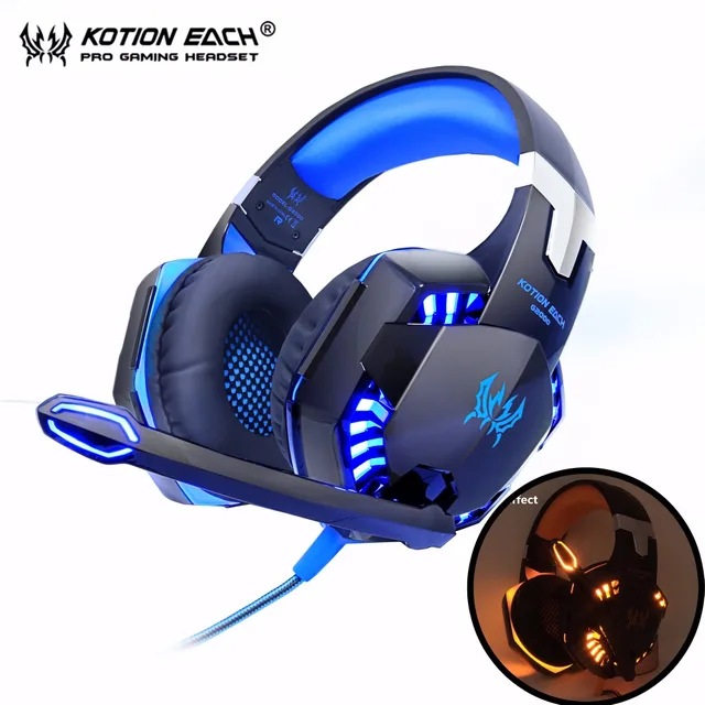 Игровые наушники Kotion G2000 компьютерные Стерео Игровые наушники, гарнитура для игр, наушники с глубокими басами для игр, наушники гарнитура с микрофоном светодиодный свет для PC Gamer
