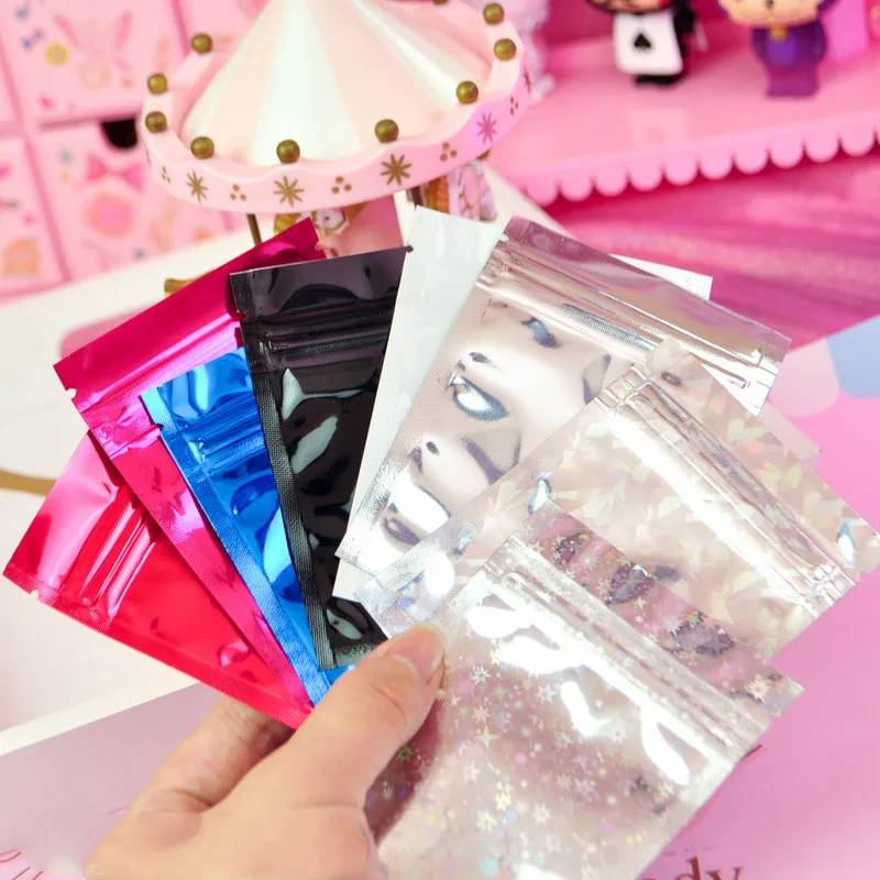 

100pcs Diy homemade blind bag thick color aluminum foil ziplock bags small zipper cute pouch package