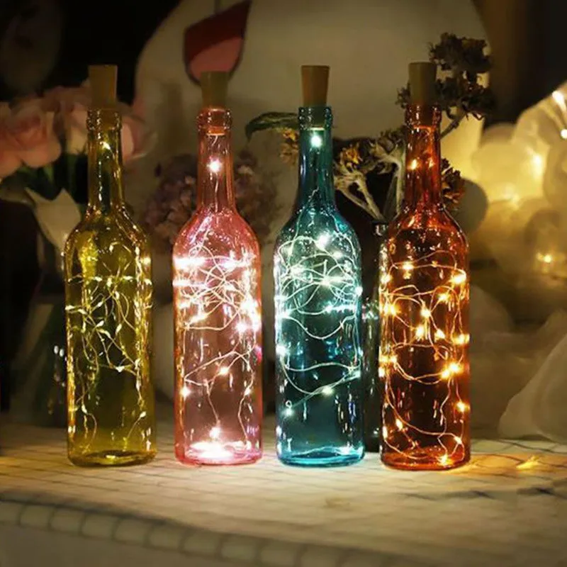 Серебряная гирлянда из проволоки, пробка для бутылки, 2 м, для стеклянного ремесла, светодиодный светильник, гирлянда для свадьбы, Рождества, Нового года, украшения для праздника