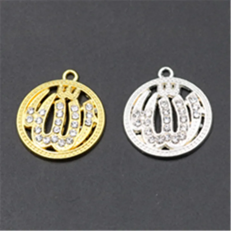

WKOUD 8pcs Antique Silver/Gold Handmade Rhinestone Islamic Allah Symbol Glamour Alloy Pendant Necklace DIY Jewelry findings A729