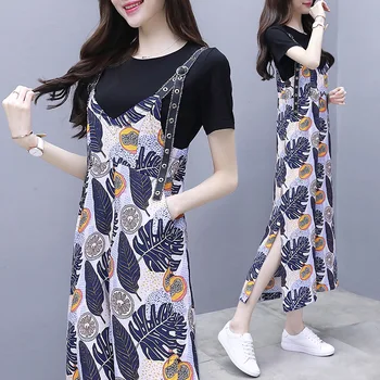 

2019 New Women's Summer Two-piece Pants Short-sleeved T-shirt Chiffon Wide-leg Pants Jumpsuit Casual Fashion Sui