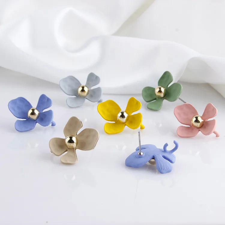 

Alloy Spray Paint Hanging Invisible Flower Stud Earrings DIY Handmade Jewelry Accessories Material 4pcs