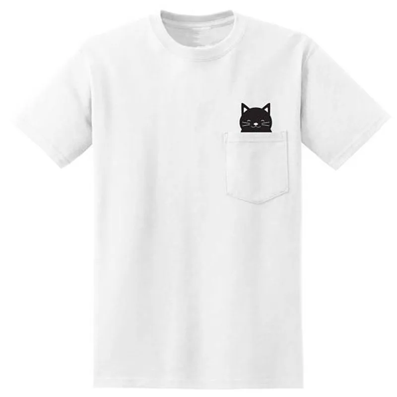 

LUSLOS Funny Pocket Cat Middle Finger Fashion Gift Girl T-shirt Super soft Casual Short Sleeve