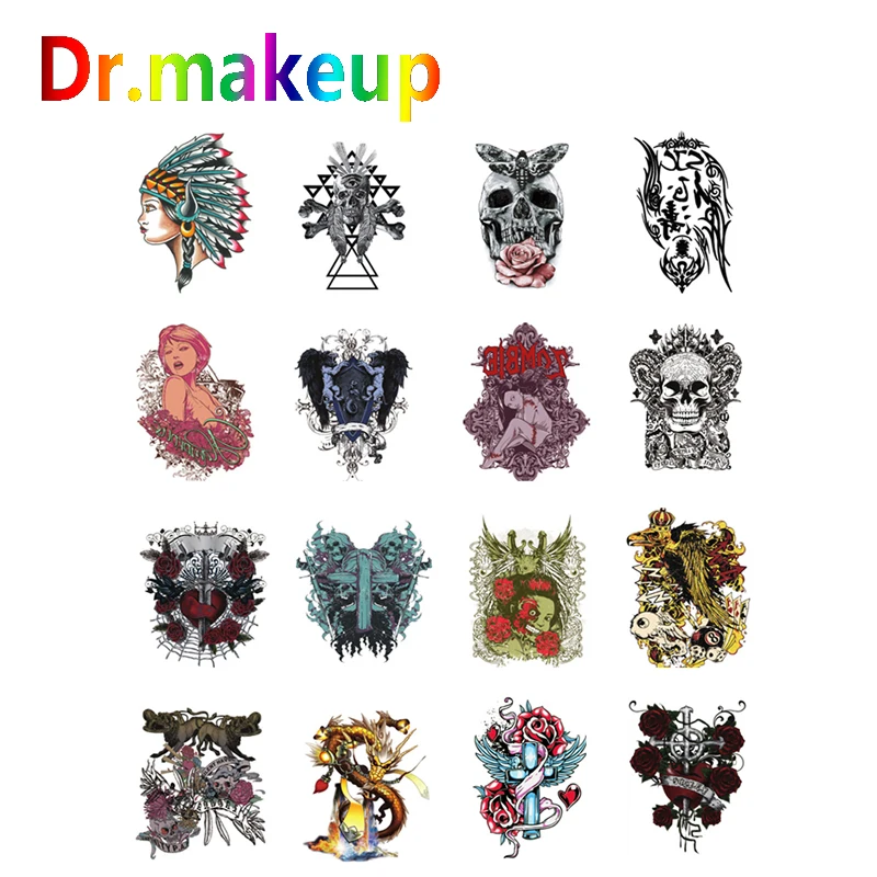 

New Fashion Tattoo Sticker Unisex Waterproof Temporary Eagle Rose Ghost Dark Series Tattoo Body Art Fake Tatoos Chains Women Men