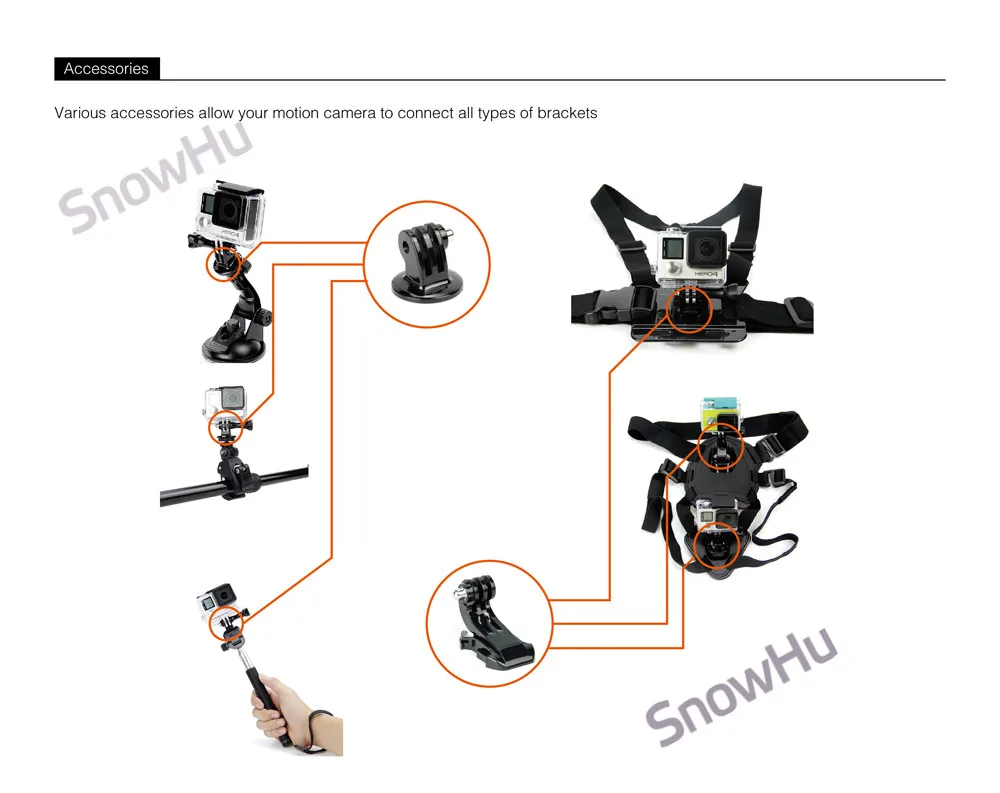 SnowHu для экшн-камеры «Три в одном» набор аксессуаров для крепления Штатив для GoPro Hero 8 7 6 5 для спортивной экшн-камеры Go pro комплект для xiaomi yi 4K Экшн-камера eken GS52