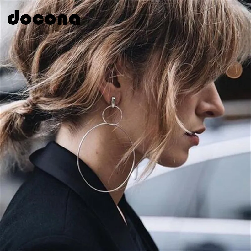 

Docona Punk Large Double Circle Drop Dangle Earring for Women Metal Round Long Pendant Earrings Trendy Jewelry Oorbellen 4280
