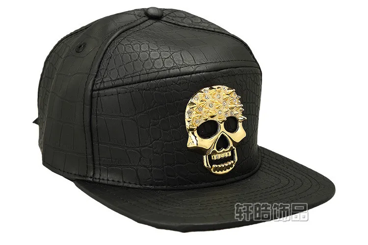 Для Взрослых Унисекс крокодил ПУ бейсбол шляпа Золотой логотип черепа для мужчин хип хоп Улица Snapback кепки бренд плоские Casquette шляпа для женщин