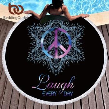 

BeddingOutlet Microfiber Round Beach Towel For Woman With Tassel Floral Printed Large Towel Beach Summer Yoga Mat 150cm Blanket