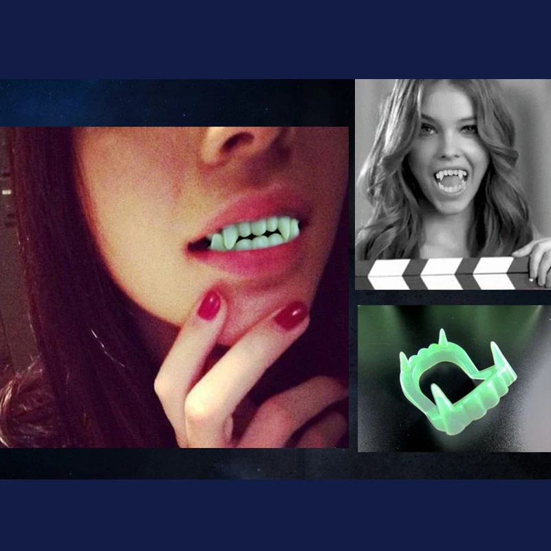 10Pcs set Halloween Vampire False Teeth Halloween Dress Up Fun Horror Gadget Noctilucent Green Plastic Shocker